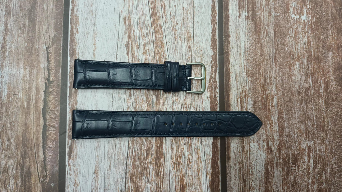 Dark Blue Full Grain Crocodile Leather Strap For Brietling Superocean 42mm Watch