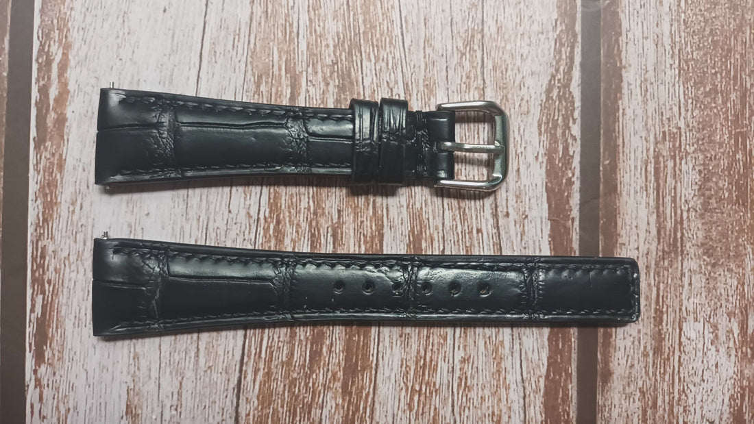 Black Full Grain Crocodile Leather Strap For Corium Twenty Dollar Gold Coin Watch