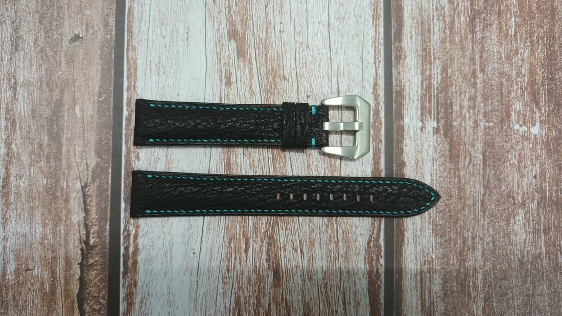 Black Full Grain Shark Skin Leather Strap For Wise adamascus d8 Watch