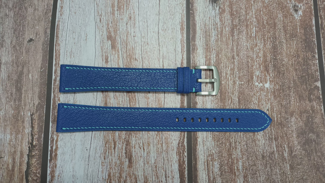 Blue Alran Goat Leather Strap For Shinola Runwell Argonite 5021 47mm Watch
