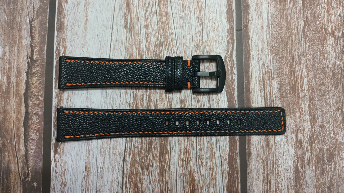 Black Alran Goat Leather Strap For Omega planet Ocean Watch