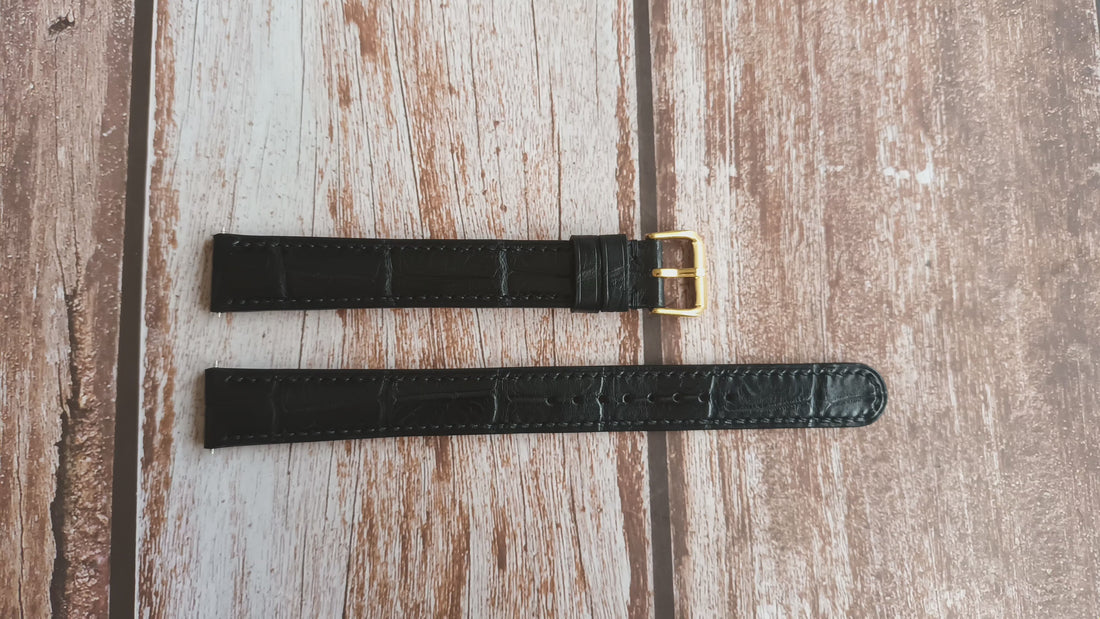 Black Full Grain Crocodile Leather Strap For Lasalle Watch