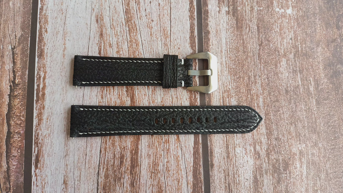 Black Full Grain Shark Skin Leather Strap For HAMILTON JAZZMASTER GMT TRAVELER Watch