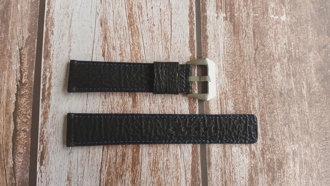 Black Full Grain Shark Skin Leather Strap For Men's Luminox Pacific Diver Stainless Steel Dive Watch 3121