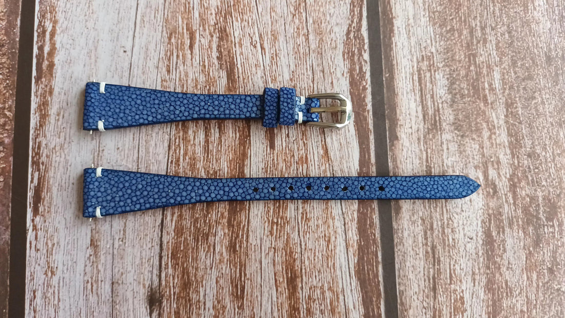 Blue Full Grain Stingray Leather Strap For Locman Ref 485 Aluminum cast Water resistant Watch