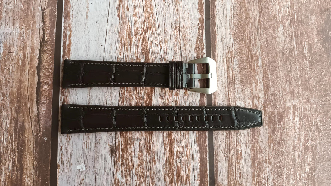 Brown Full Grain Crocodile Leather Strap For Original Grain Taylor Guitars Ebony Chrono Watch