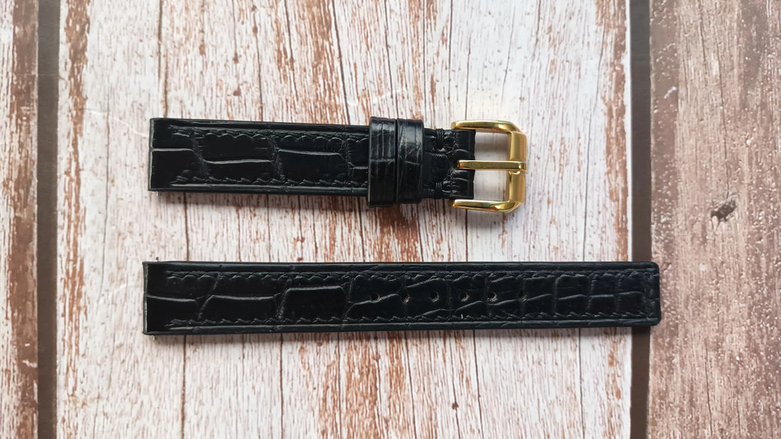 Black Full Grain Crocodile Leather Strap For Geneve 14k Yellow Gold 20mm Square White Dial Swiss Quartz Wrist Watch