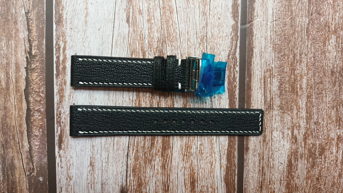 Black Alran Goat Leather Strap For Omega Seamaster Watch