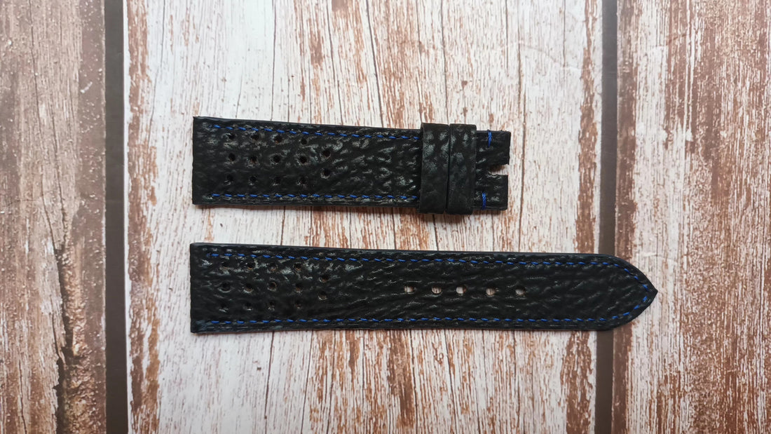 Black Full Grain Shark Skin Leather Strap