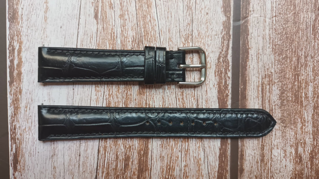 Black Full Grain Crocodile Leather Strap For Eoniq Alster Watch