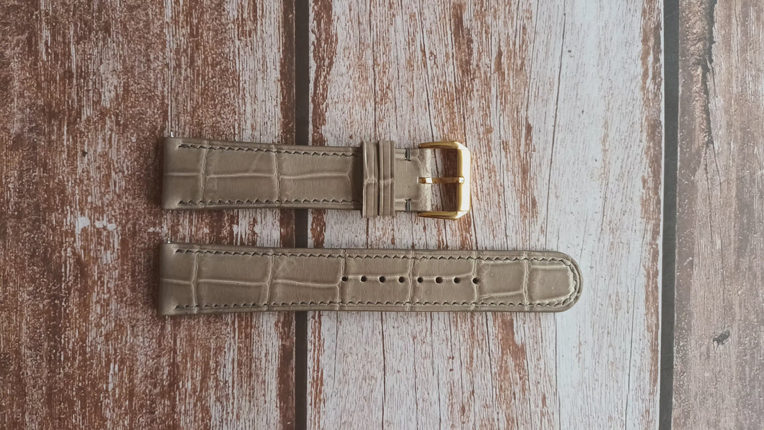 Gray Full Grain Crocodile Leather Strap For Tudor Black Bay Bronze, gray face/bezel 23mm Watch