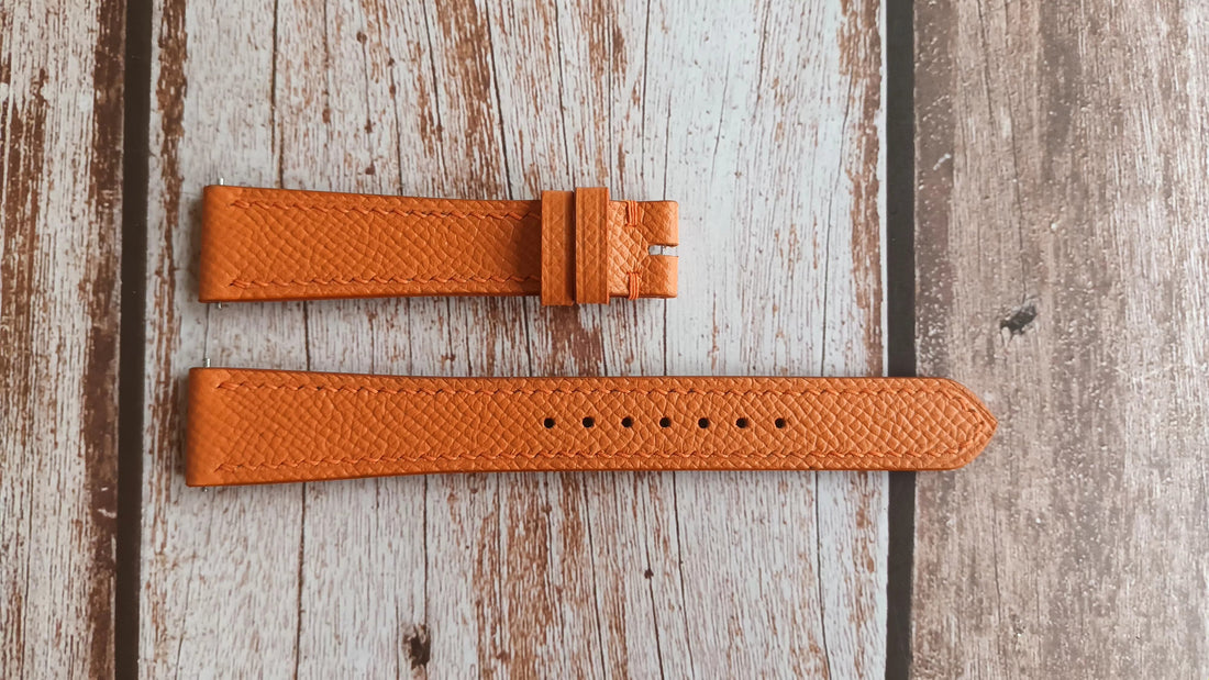 Orange Epsom Leather Strap For Junghans max bill manual wind Watch