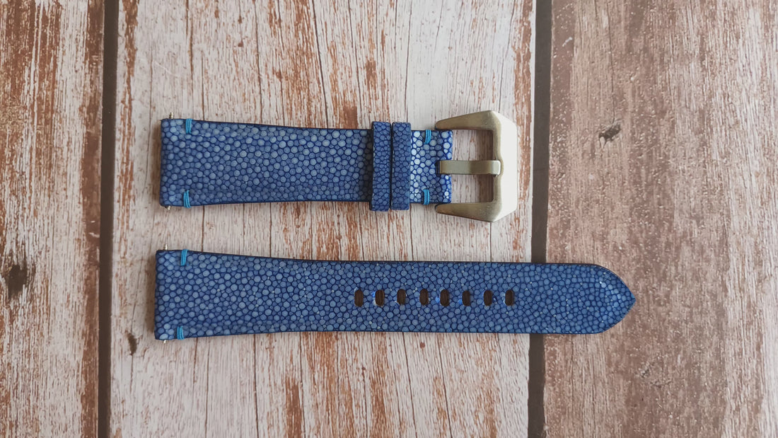 Blue Full Grain Stingray Leather Strap