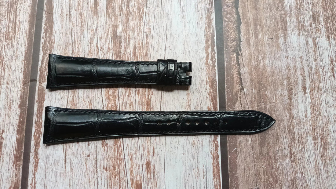 Black Full Grain Crocodile Leather Strap For Rolex Cellini Watch