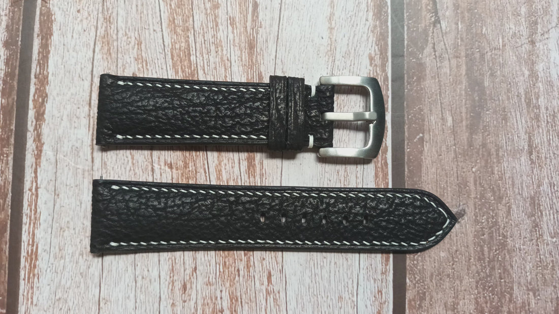 Black Full Grain Shark Skin Leather Strap For Breitling Aerospace E79362 Watch