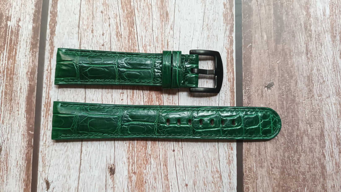 Green Full Grain Crocodile Leather Strap For Tudor Heritage Black Bay Ceramic 41mm Watch