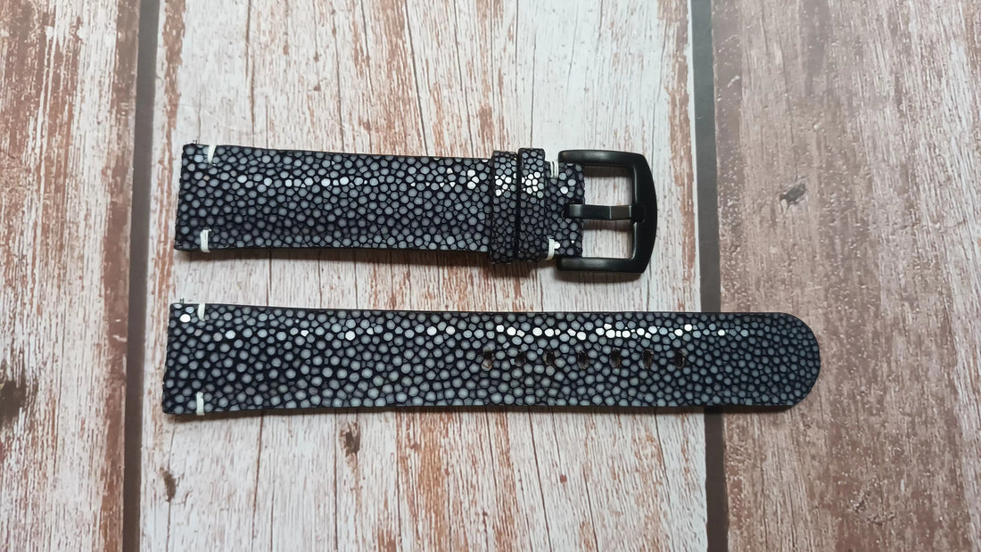 Black Full Grain Stingray Leather Strap For Tudor Heritage Black Bay Ceramic 41mm Watch