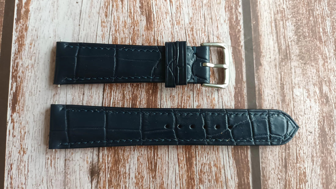 Dark Blue Full Grain Crocodile Leather Strap For Baume & Mercier Clinton 10450 Watch