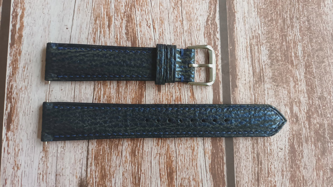 Blue Full Grain Shark Skin Leather Strap For Rip Curl ATS Surf Watch