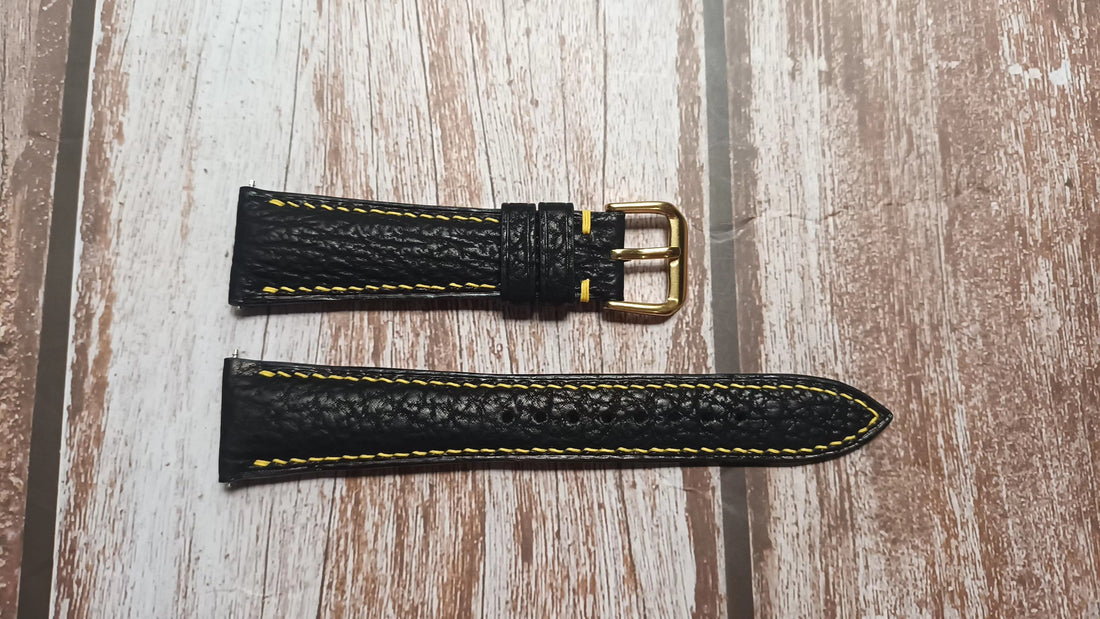 Black Full Grain Shark Skin Leather Strap For Omega SM300 bronze gold Watch