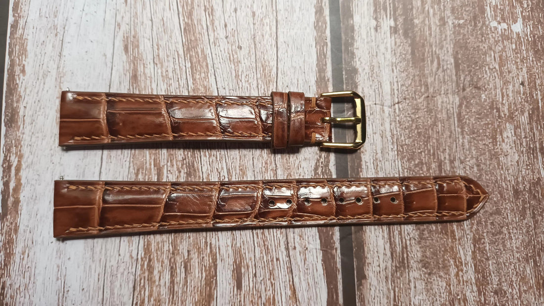 Brown Full Grain Crocodile Leather Strap For Reverso, Rose Gold Watch