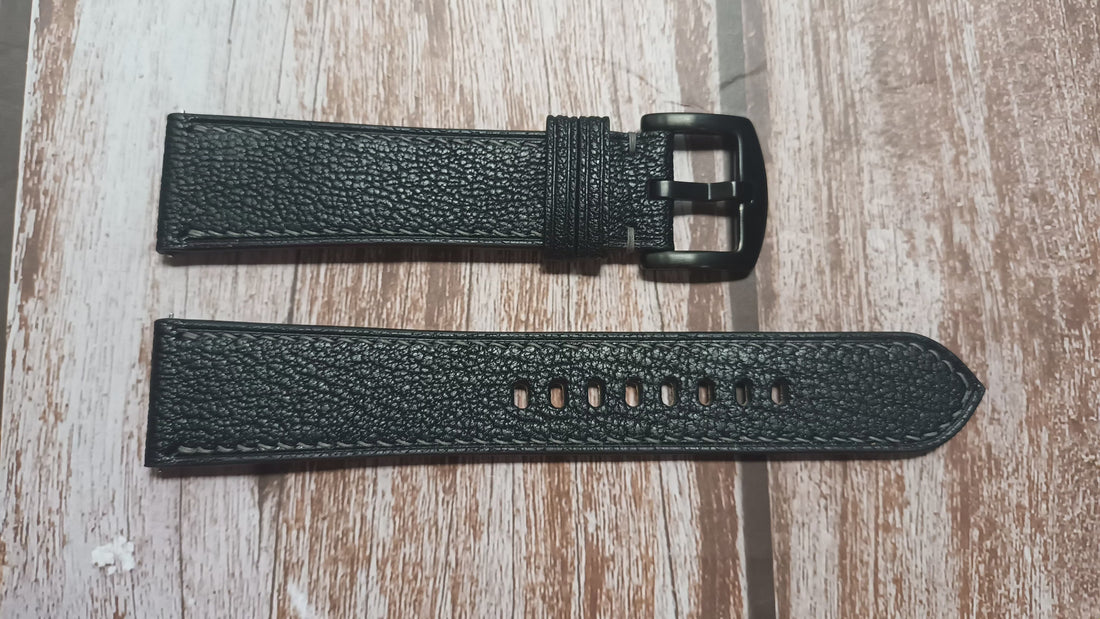 Black Alran Goat Leather Strap For Ralph Lauren Watch