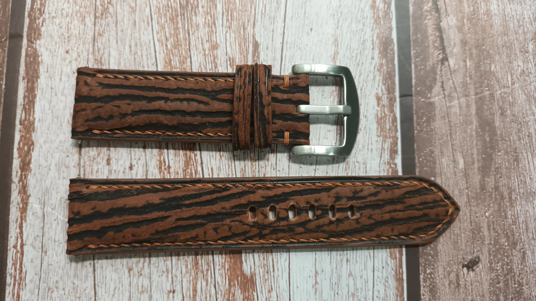 Brown Full Grain Shark Skin Leather Strap For Tissot Gentleman Watch