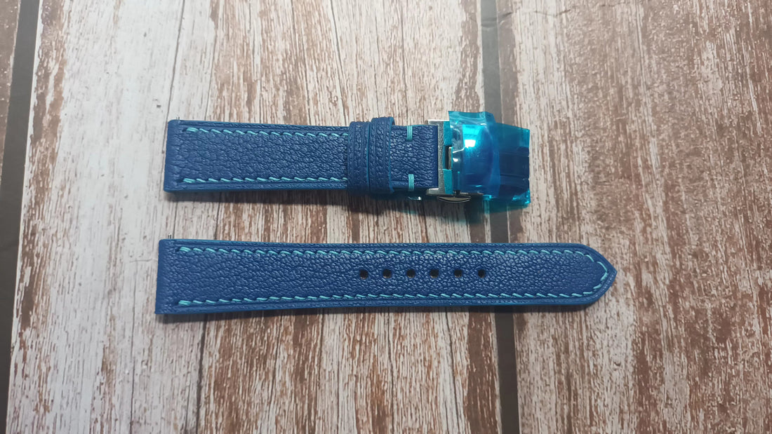 Blue Alran Goat Leather Strap For Louis Moinet Watch