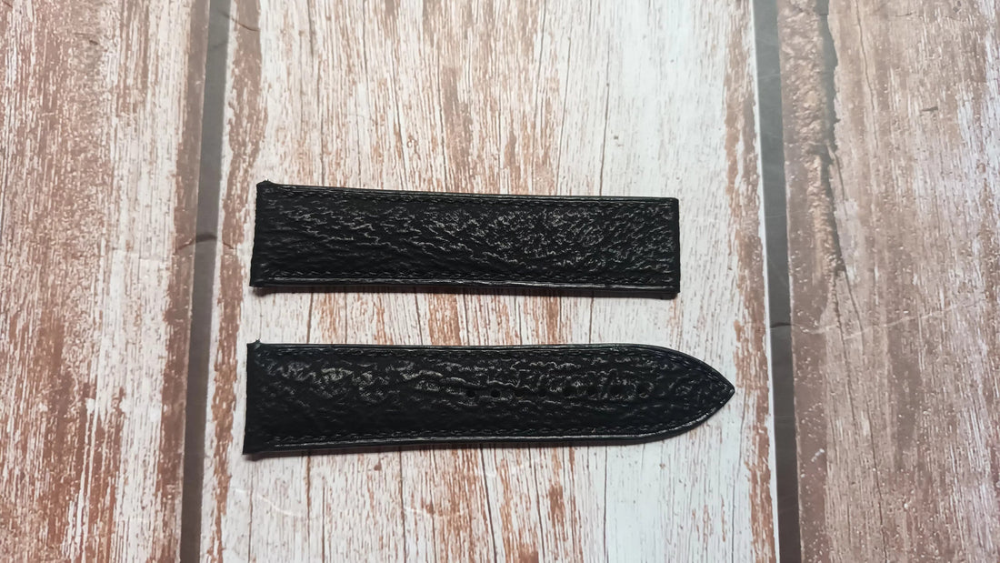 Black Full Grain Shark Skin Leather Strap For Omega Style Deployant Strap