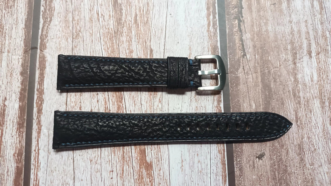 Black Full Grain Shark Skin Leather Strap For Armand Nicolet Automatic/Date AN640 Watch