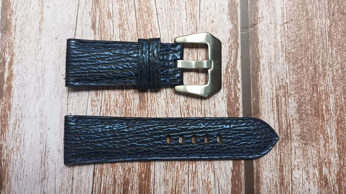 Blue Full Grain Shark Skin Leather Strap For Panerai Luminor GMT, Model PAM00535 Watch
