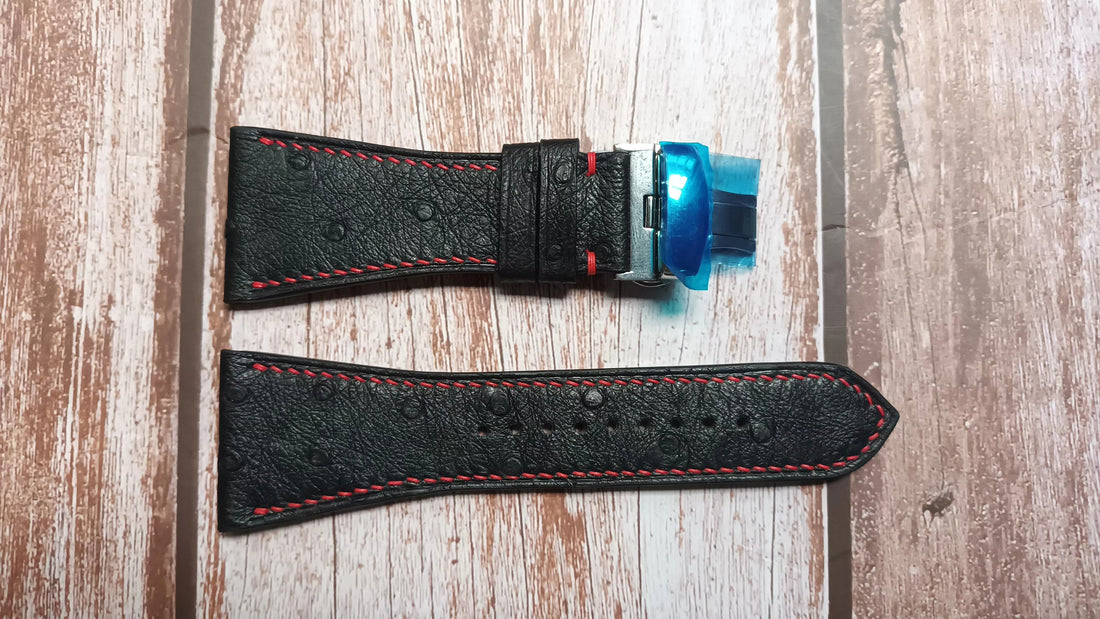 Black Full Grain Ostrich Leather Strap