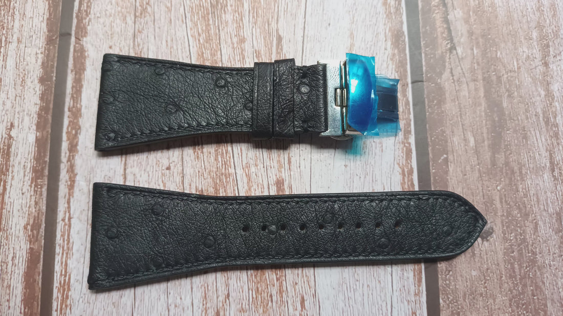 Black Full Grain Ostrich Leather Strap