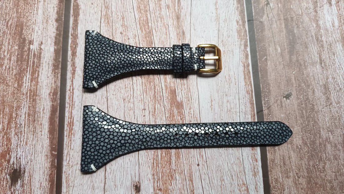 Black Full Grain Stingray Leather Strap