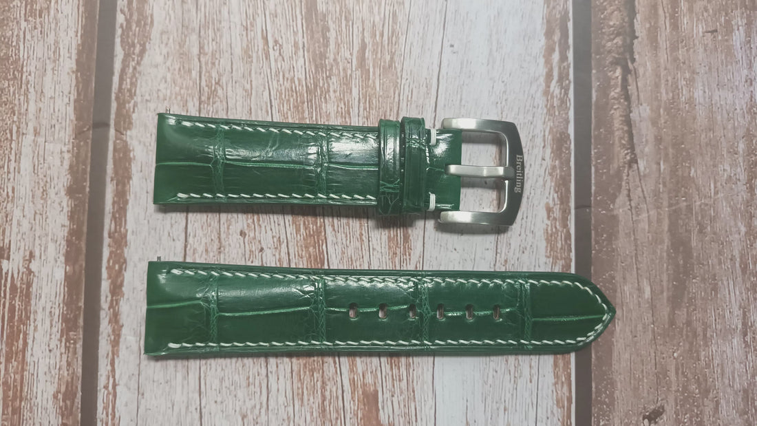 Green Full Grain Crocodile Leather Strap For Breitling Navitimer AB0120 Watch