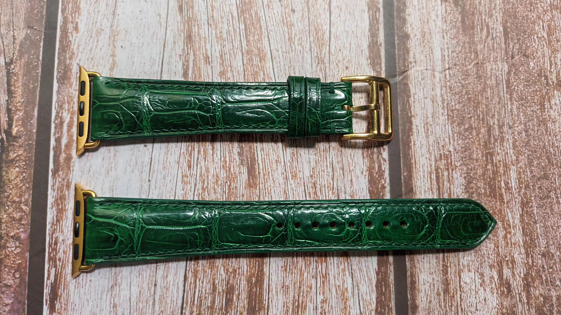 Green Full Grain Crocodile Leather Strap For Apple Watch Series 7 (41mm)