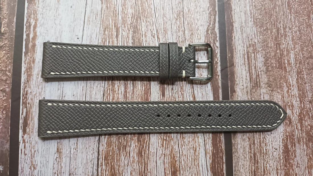 Gray Epsom Leather Strap For Hamilton Grey 44mm SS case Watch