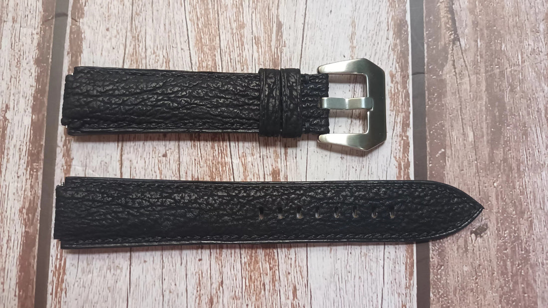 Black Shark Skin Custom Notched Strap For Bulova MIL-SHIPS-W-2181 ref. 98A266 Watch