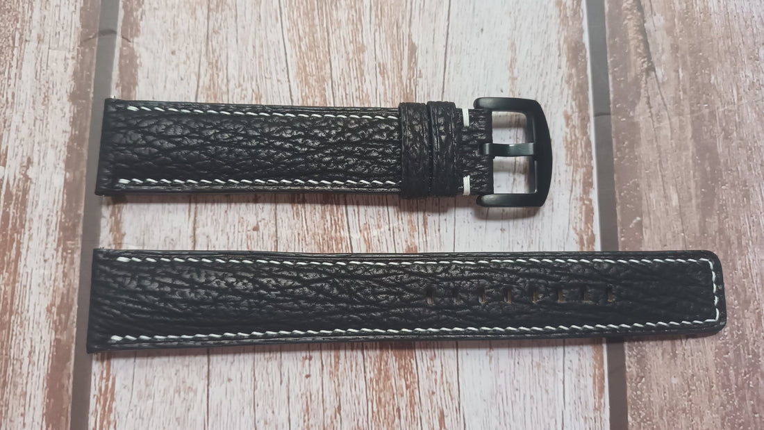 Black Full Grain Shark Skin Leather Strap For D. Dorthbuth & Sohn 99.1 Watch