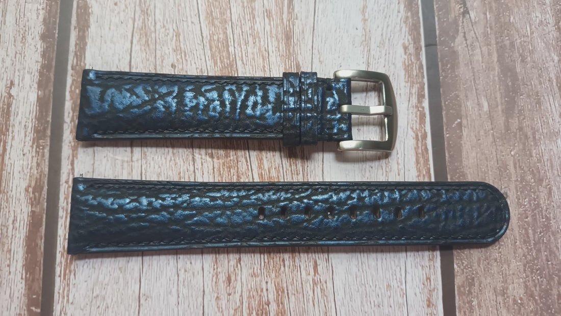 Blue Full Grain Shark Skin Leather Strap For Tudor GMT 41mm Watch With 22mm Lug