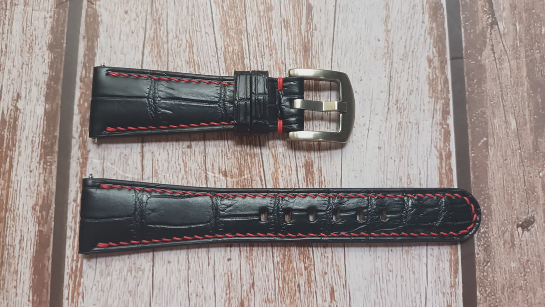 Black Full Grain Crocodile Leather Strap For Patek 5960 Watch