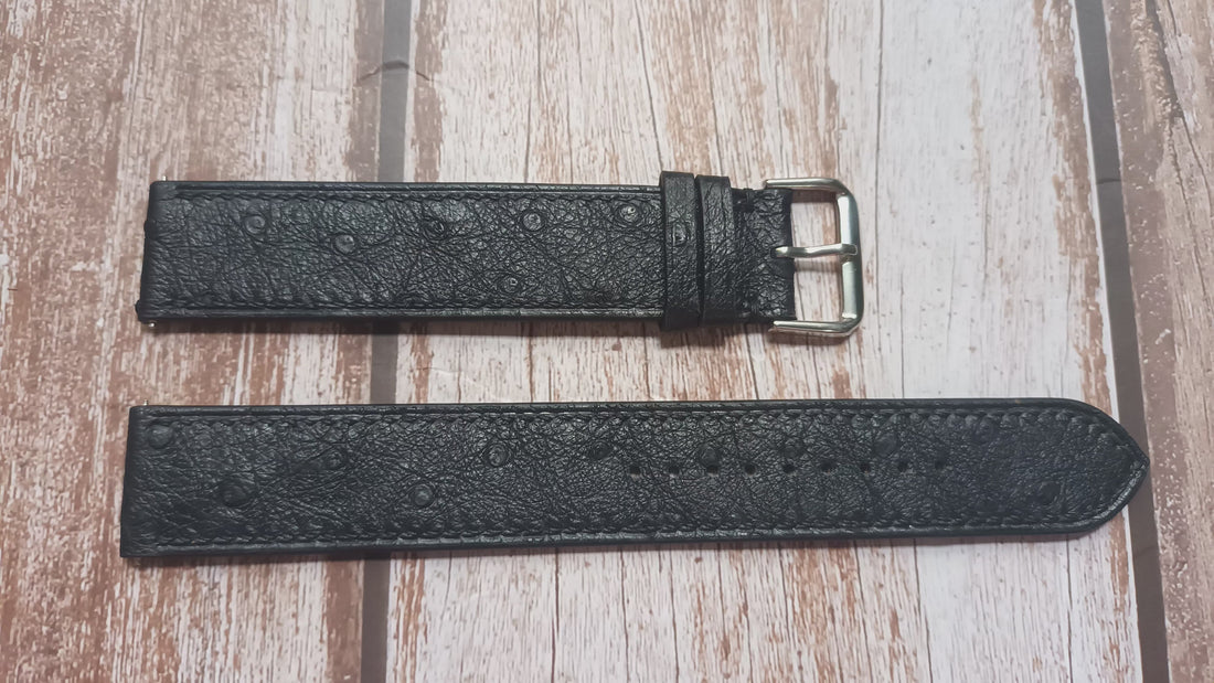 Black Full Grain Ostrich Leather Strap
