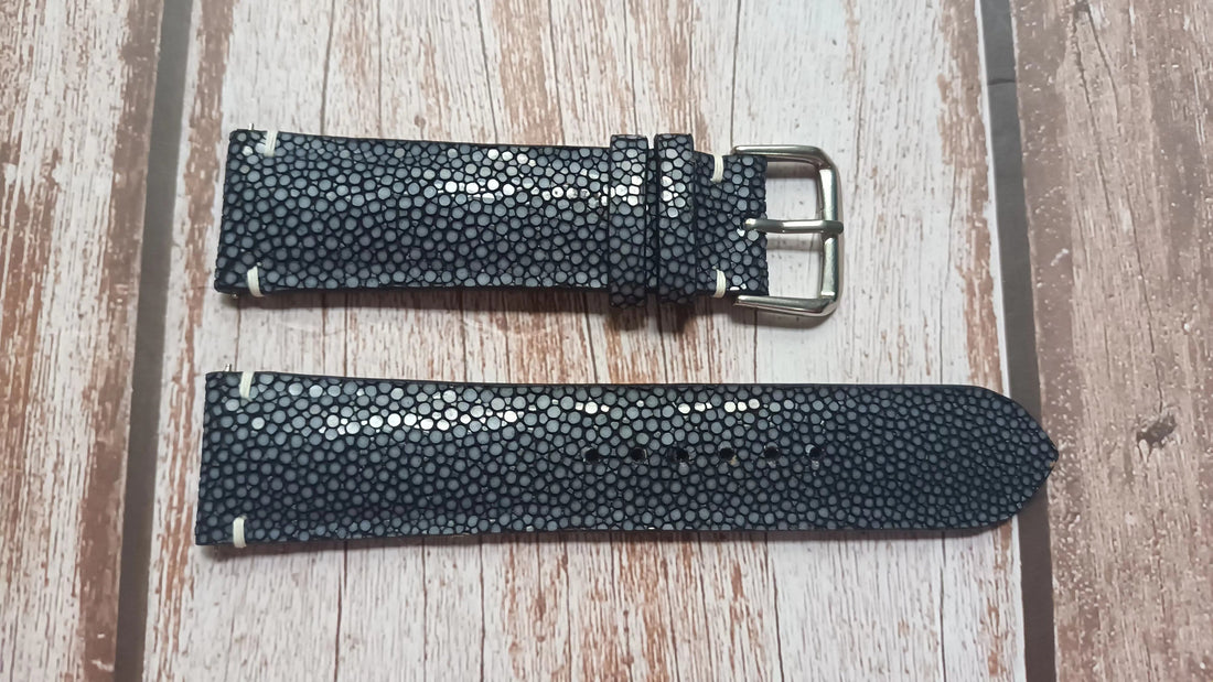 Black Full Grain Stingray Leather Strap For Tag Heuer Carrera 02 42mm Watch