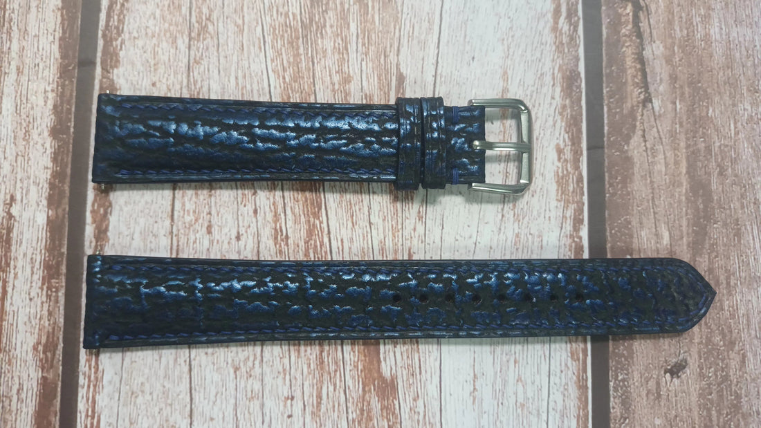 Blue Full Grain Shark Skin Leather Strap For Omega Seamaster 300 Watch