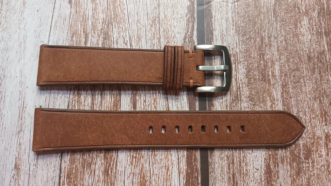 Whisky Maya Leather Strap For Mido Multifort Dual Time GMT Blue Dial Watch