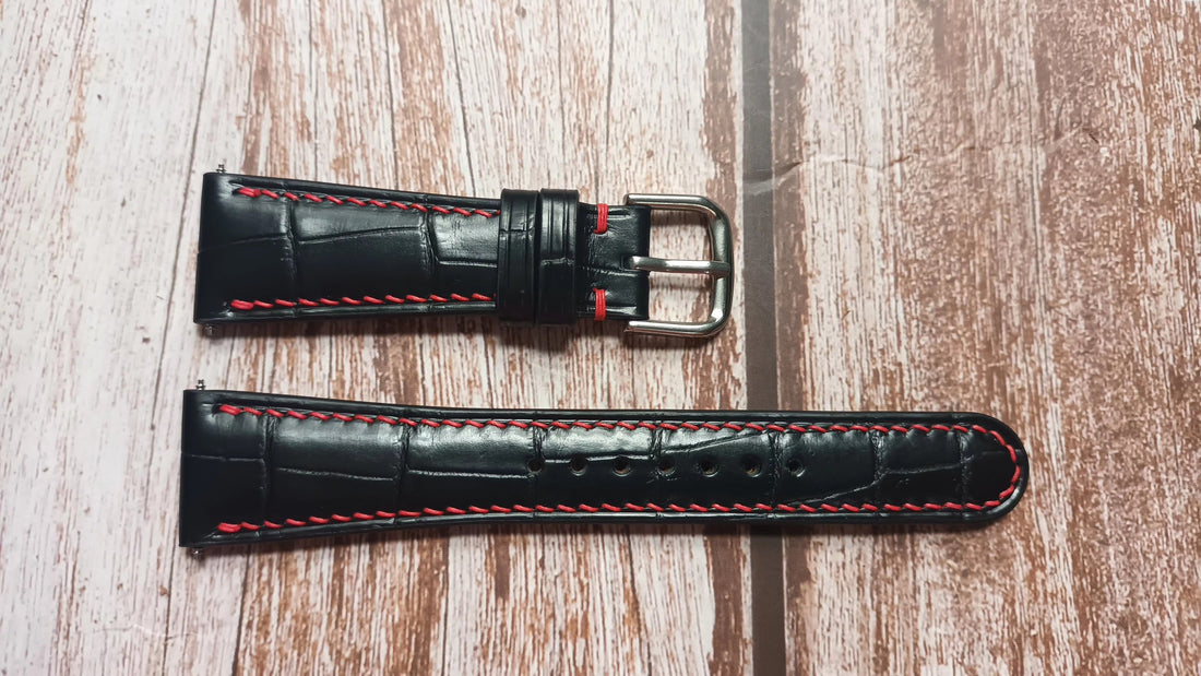 Black Full Grain Crocodile Leather Strap For Patek 5960 Watch