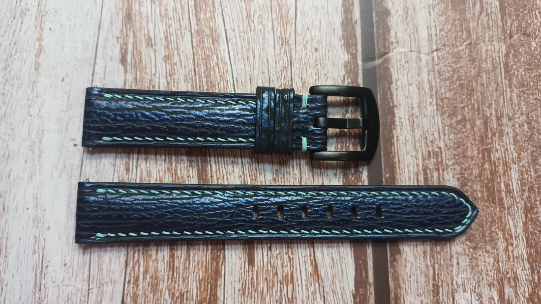 Blue Full Grain Shark Skin Leather Strap