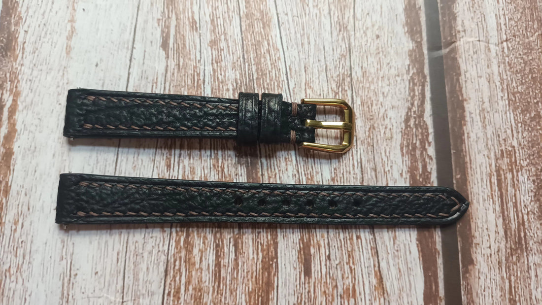 Black Full Grain Shark Skin Leather Strap For Michele Watch