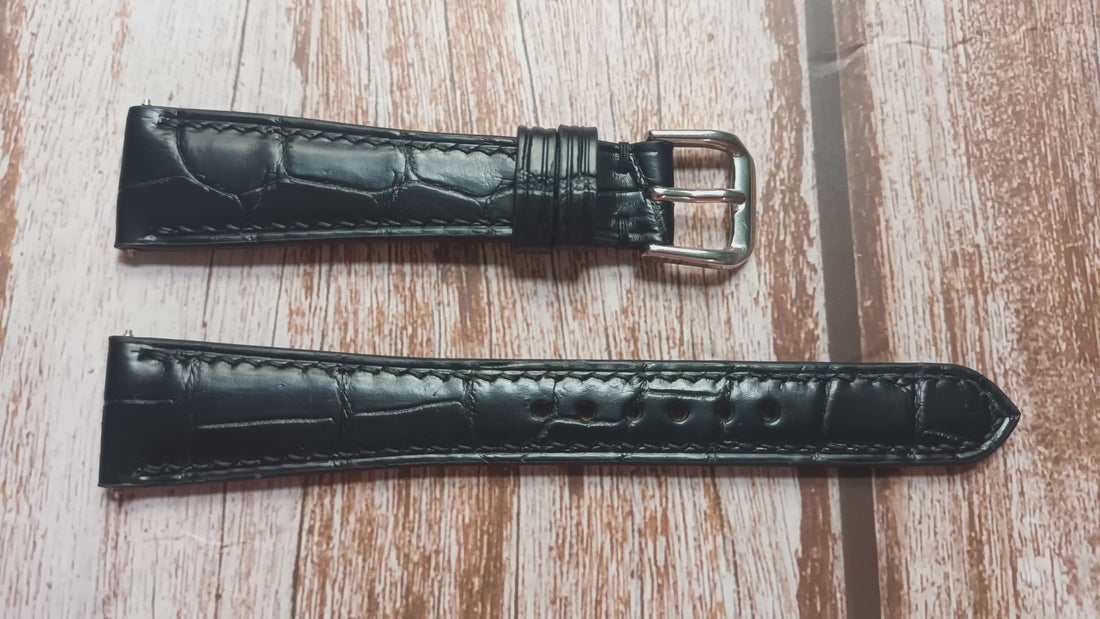 Black Full Grain Crocodile Leather Strap For 1979 Rolex Oyster Perpetual Date Watch