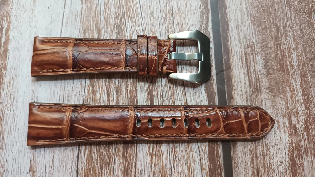 Honey Brown Full Grain Crocodile Leather Strap For Ulysse Nardin Dual Time ref # 3343-126/91 Watch